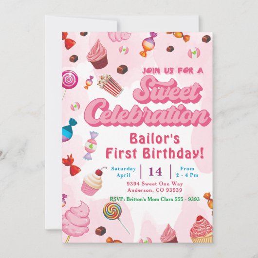 Candy Invitation Anniversaire La Première Partie (Devant)