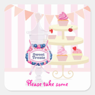 Candy Jar en Cupcakes Favor Sticker