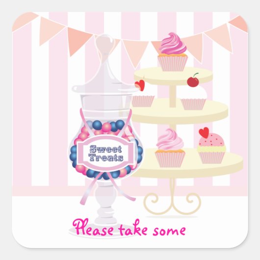 Candy Jar en Cupcakes Favor Sticker (Voorkant)