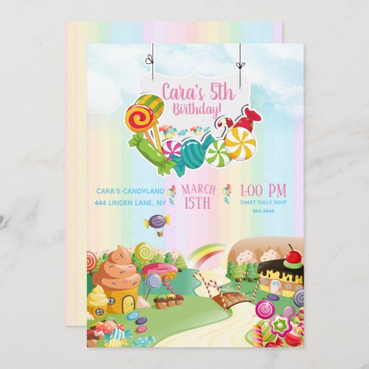 Candy land Anniversaire Fête Invitation (Devant / Derrière)