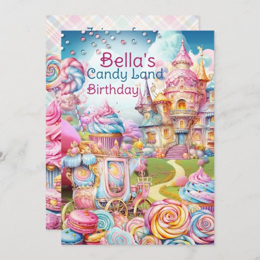 Candy Land House Invitation d'anniversaire (Devant / Derrière)
