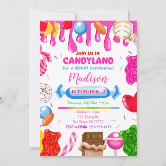 Candy Land Invitation d'anniversaire (Devant)