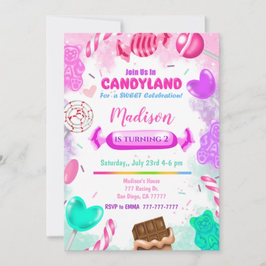 Candy Land Invitation d'anniversaire (Devant)