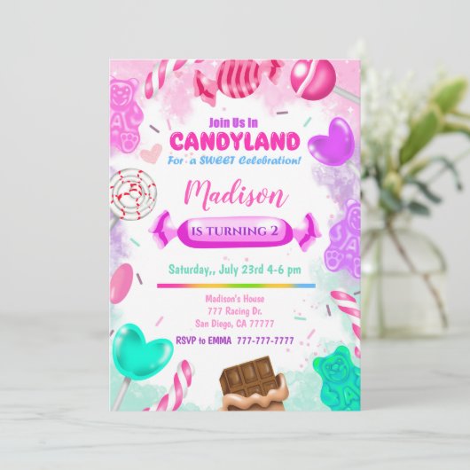 Candy Land Invitation d'anniversaire (Debout devant)