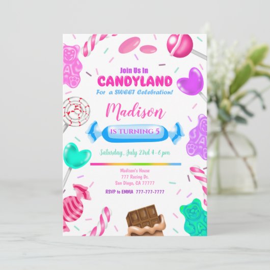 Candy Land Invitation d'anniversaire (Debout devant)