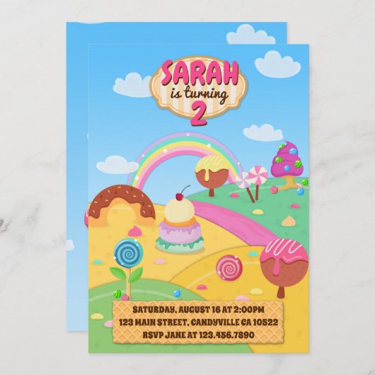Candy Land Invitation d'anniversaire (Devant / Derrière)