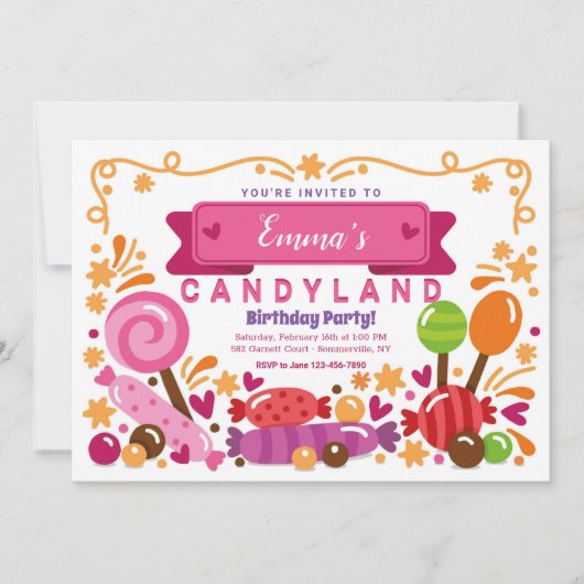 Candy Land Invitation de fête d'anniversaire (Devant)