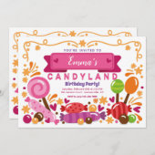 Candy Land Invitation de fête d'anniversaire (Devant / Derrière)