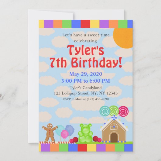 Candy Land Invitation de fête d'anniversaire (Devant)
