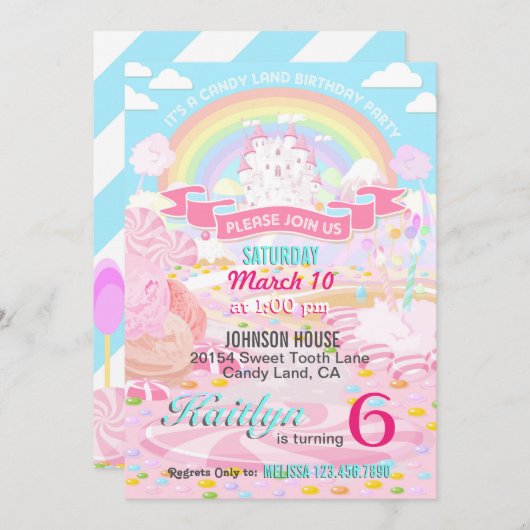 Candy Land Invitations d'anniversaire (Devant / Derrière)