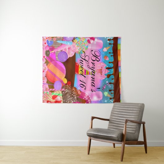 Candy Land Sweet 16 Verjaardagsfeest Backdrop Wandkleed (In Situ (horizontaal))