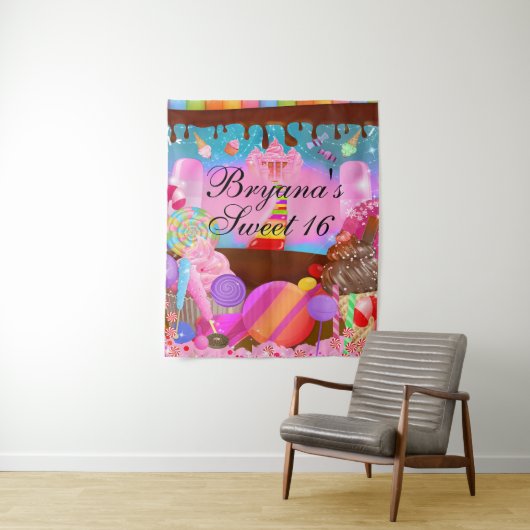 Candy Land Sweet 16 Verjaardagsfeest Backdrop Wandkleed (In situ)