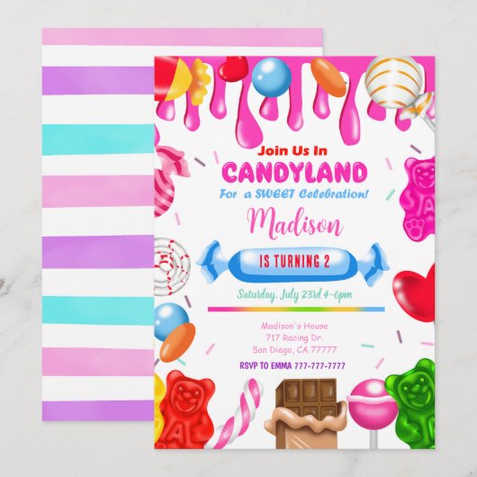 Candy land uitnodiging (Voorkant / Achterkant)