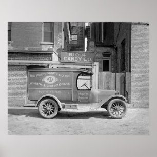 Candy leveringswagen, 1926. Oude foto Poster