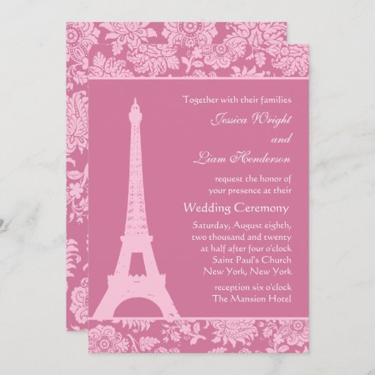 Candy Pink à Paris Faire-part de mariage (Devant / Derrière)