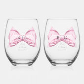 Candy Pink Satin Bow Vin Stemless Verre (Recto)