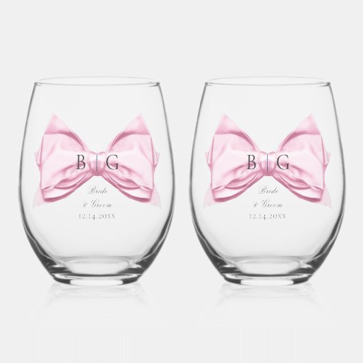 Candy Pink Satin Bow Vin Stemless Verre (Recto)