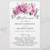 Candy Pink White Silver Floral Wedding Programme (Devant)
