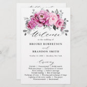 Candy Pink White Silver Floral Wedding Programme (Devant / Derrière)