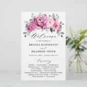 Candy Pink White Silver Floral Wedding Programme (Debout devant)