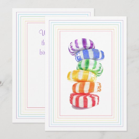 CANDY RAINBOW Carte d'anniversaire plate (Devant / Derrière)