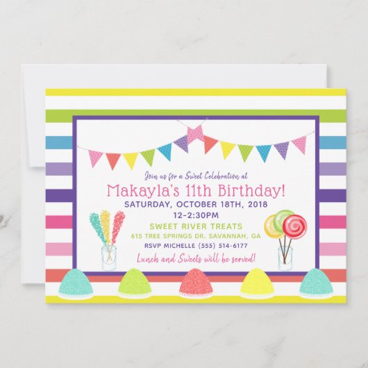 Candy Rainbow Stripe Anniversaire Fête Invitation (Devant)