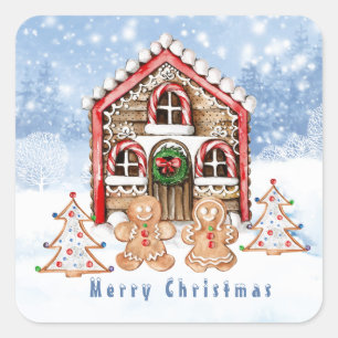 Candy riet huis, peperkoek jongen, meisje vierkante sticker
