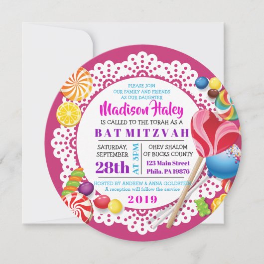 CANDY STORE Bat mitzvah ROND Invitation (Devant)
