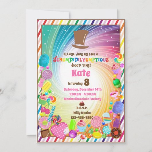 Candy thema, chocolade, gouden ticket, regenboog i kaart (Voorkant)