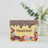 Candy thema, chocolade, roze blauwe spikkels briefkaart (Staand voorkant)