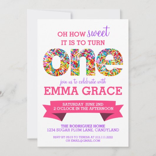 Candy Thème 1er anniversaire fête Invitation (Devant)