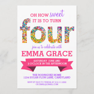 Candy Theme 4e anniversaire fête Invitation