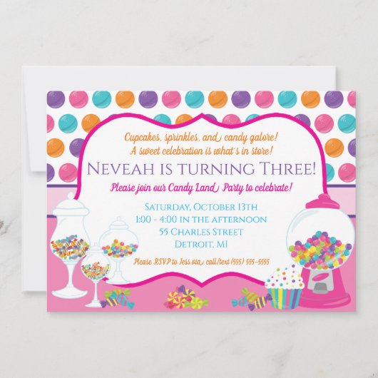Candy Theme Anniversaire Fête Invitation (Devant)
