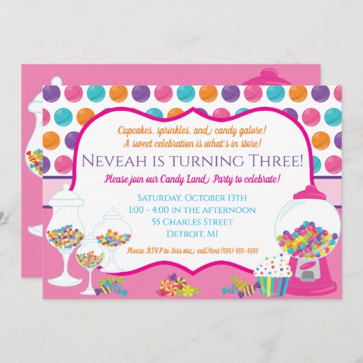 Candy Theme Anniversaire Fête Invitation (Devant / Derrière)