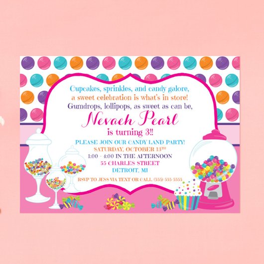 Candy Theme Anniversaire Fête Invitation