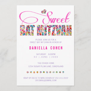 Candy Theme BAT MITZVAH Invitation d'anniversaire