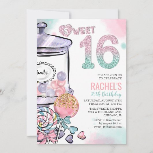 Candy Theme Sweet 16 Anniversaire Invitation (Devant)