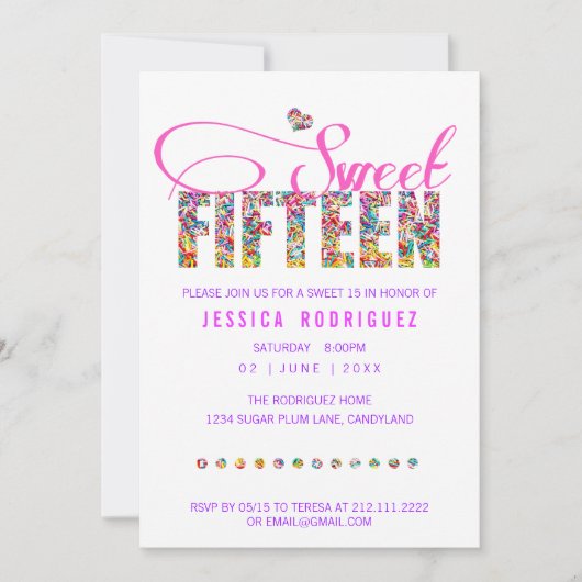 Candy Theme SWEET Quinze Anniversaires Invitation (Devant)