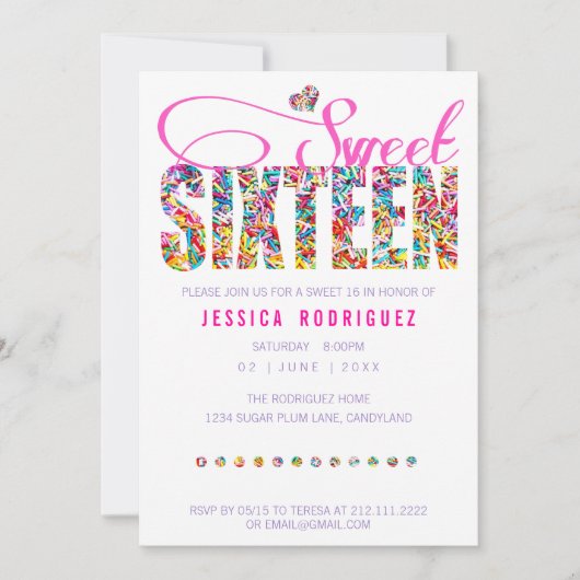 Candy Thème Sweet sixteen Anniversaire Invitation (Devant)