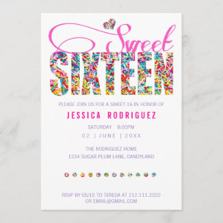 Candy Thème Sweet sixteen Anniversaire Invitation