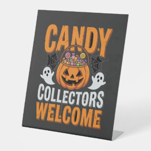 Candy Verzamelaars Welkom Halloween Pompoen Reclamebord Met Voetstuk