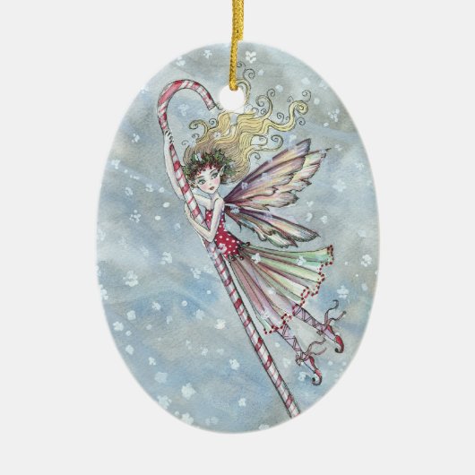 Candycane Fairy Kerstversiering Keramisch Ornament (Voorkant)
