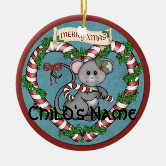 CandyCane Mouse Keramisch Ornament (Voorkant)