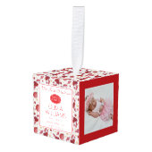 Candycane Pattern Baby Mijn eerste kerstfoto 3 Kubus Ornament (Voorkant hoekig)