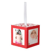 Candycane Pattern Baby Mijn eerste kerstfoto 3 Kubus Ornament (Achter hoekig)