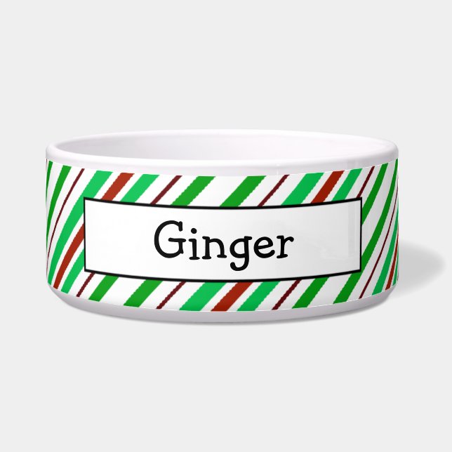 Candycane Peppermint Personalized Pet Bowls Voerbakje (Voorkant)