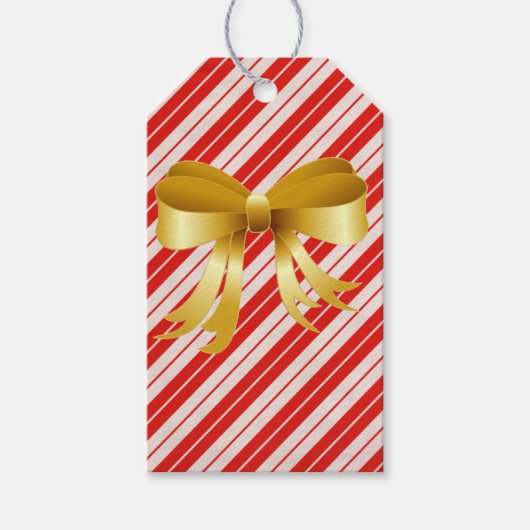 Candycane Stripe met Gold Bow Cadeaulabel (Voorkant)