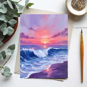 Candyflossbaai   Roze Oceaan Aquarel Geschilderd Briefkaart