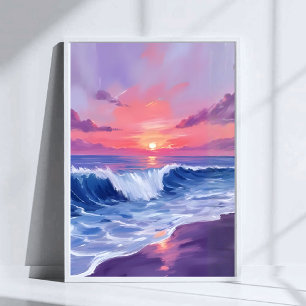 Candyflossbaai   Roze Oceaan Waterverf geschilderd Poster