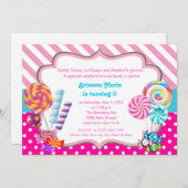Candyland bonbons thème Anniversaire Invitation (Devant / Derrière)